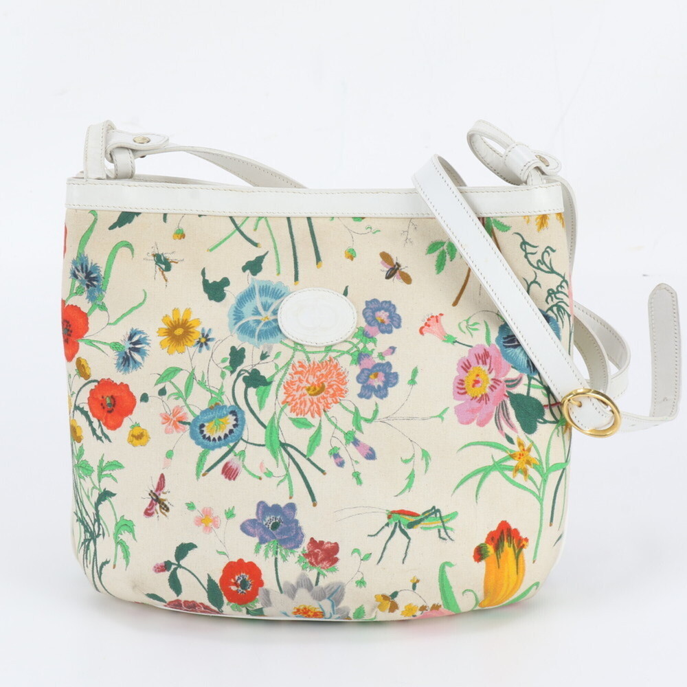 Gucci Flora floral print leather and canvas shoulder bag, handbag, tote brand...